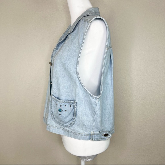 Vintage Nina Piccalino Light Wash Denim Cotton Boho Southwestern Studded Vest - Picture 7 of 12